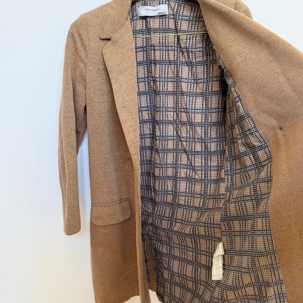 Zara Collection Brown Flecked Double Breasted Long Blazer Coat Women's Medium - Picture 9 of 10